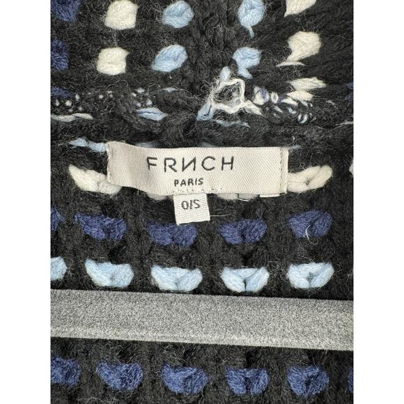 FRNCH Paris Chunky Knit Duster Cardigan Sweater Womens One Size Black Blue - Picture 8 of 13